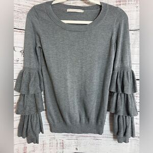 One Gray Day Sweater Womens size Xs Knit Silk Cotton blend Gray Ruffle sleeves